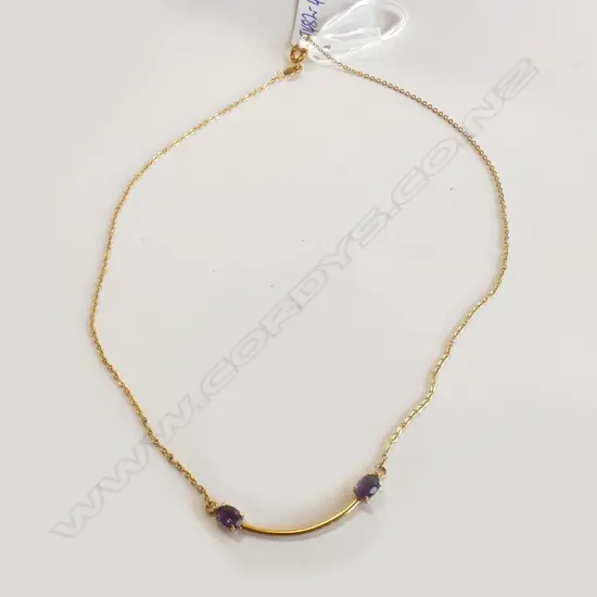 18CT PENDANT NECKLACE 2 AMETHYSTS 