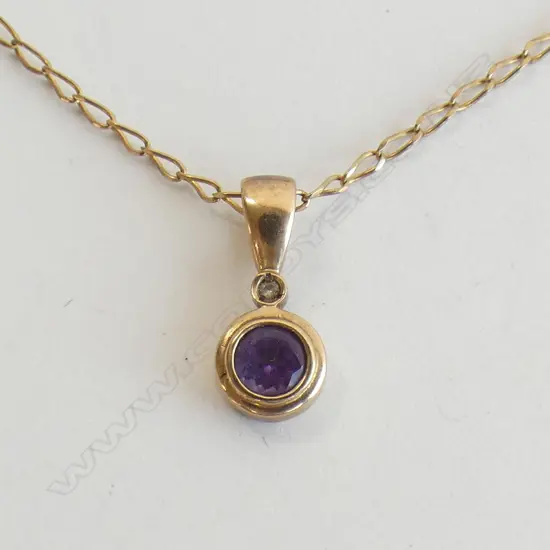 9CT AMETHYST & DIAMOND PENDANT ON 9CT CHAIN