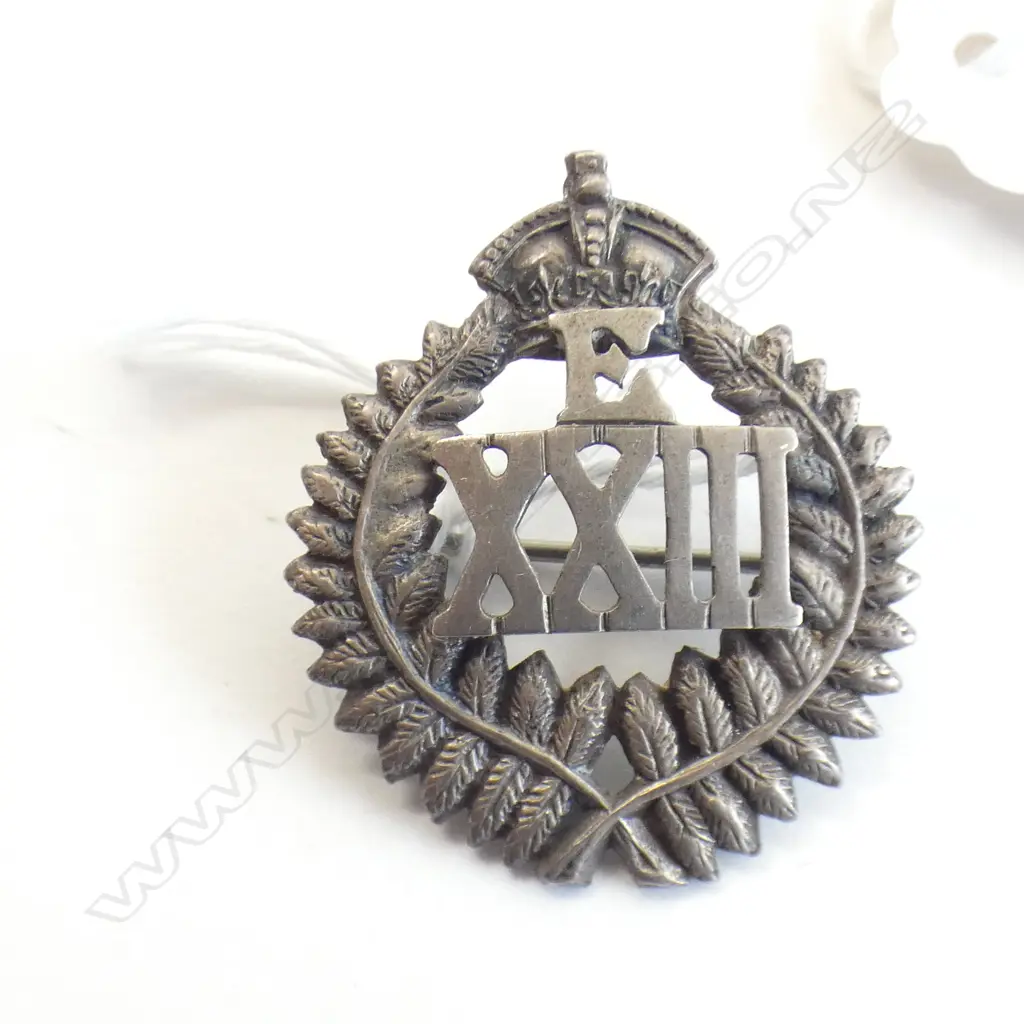 STG SILVER NZ REINFORCEMENT BADGE 'E XX111'  4.6GMS Image 1++