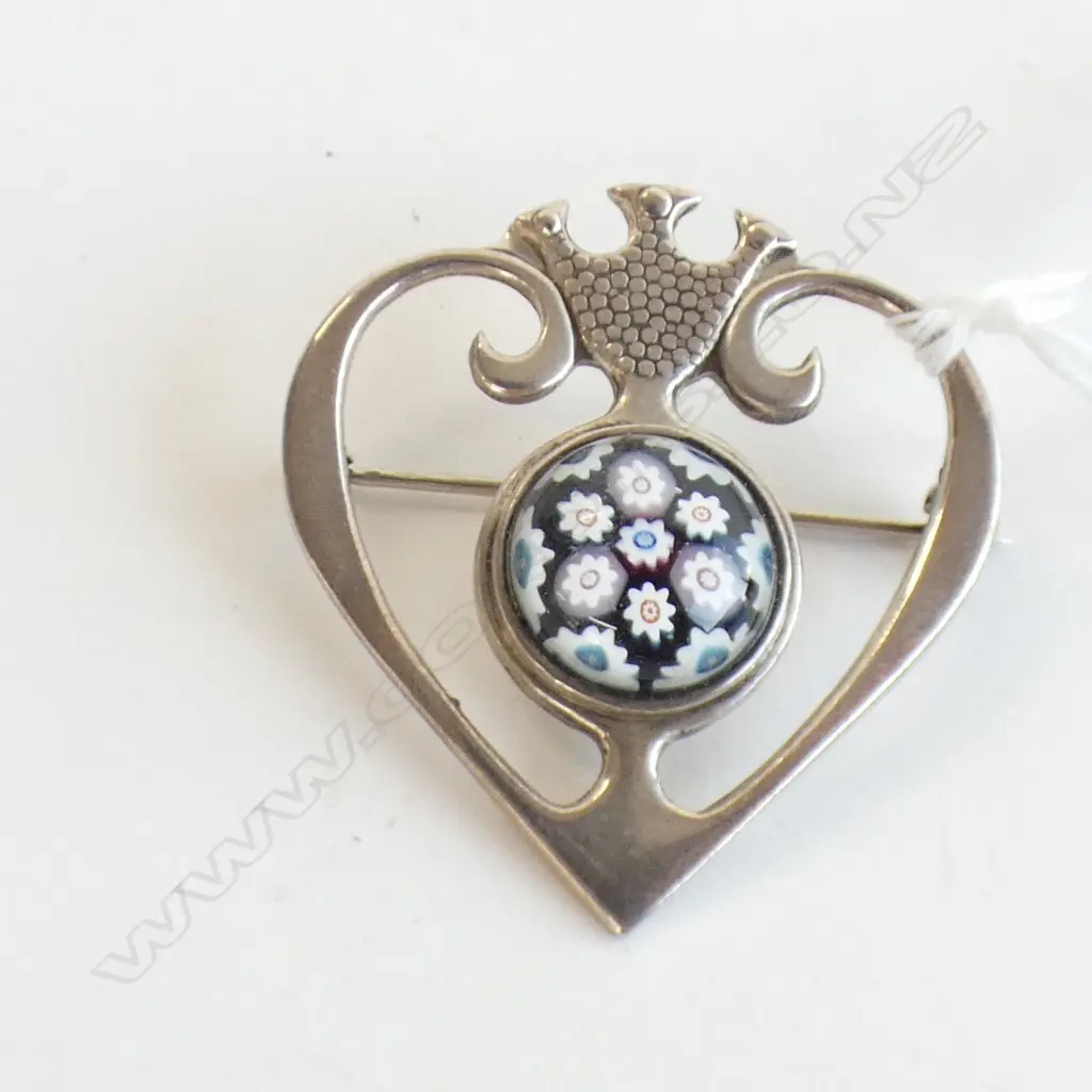 VINTAGE SCOTTISH SILVER & GLASS BROOCH MILLIFIORI CABOCHON Image 1++