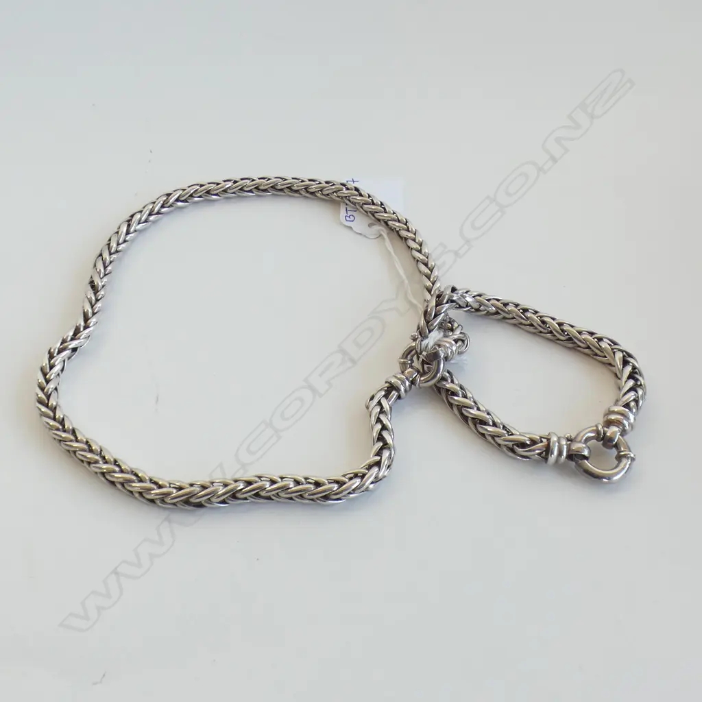 STG SILVER THICK WHEAT CHAIN BRACELET & NECKLACE 121.7GMS Image 1++
