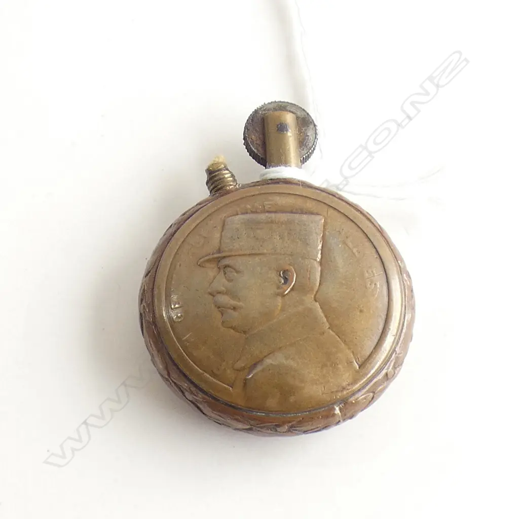 WWI ANTIQUE MILITARY ARMY COPPER PETROL CIGARETTE LIGHTER GENERAL FOCH Image 1++