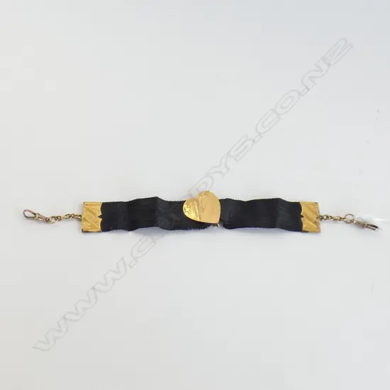C1900 9ct GOLD & SILK RIBBON ALBERTINA 9gm. 2 'DOG' CLIPS