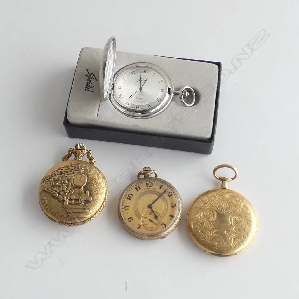 THREE MODERN POCKET WATCHES AND POCKET WATCH CASE Image 1++