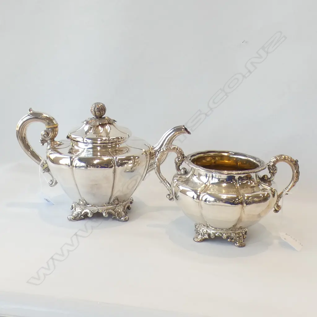 VICTORIAN SILVER PLATE TEAPOT (old repairs) & NON MATCHING SILVER PLATE SUGAR BOWL Image 1++