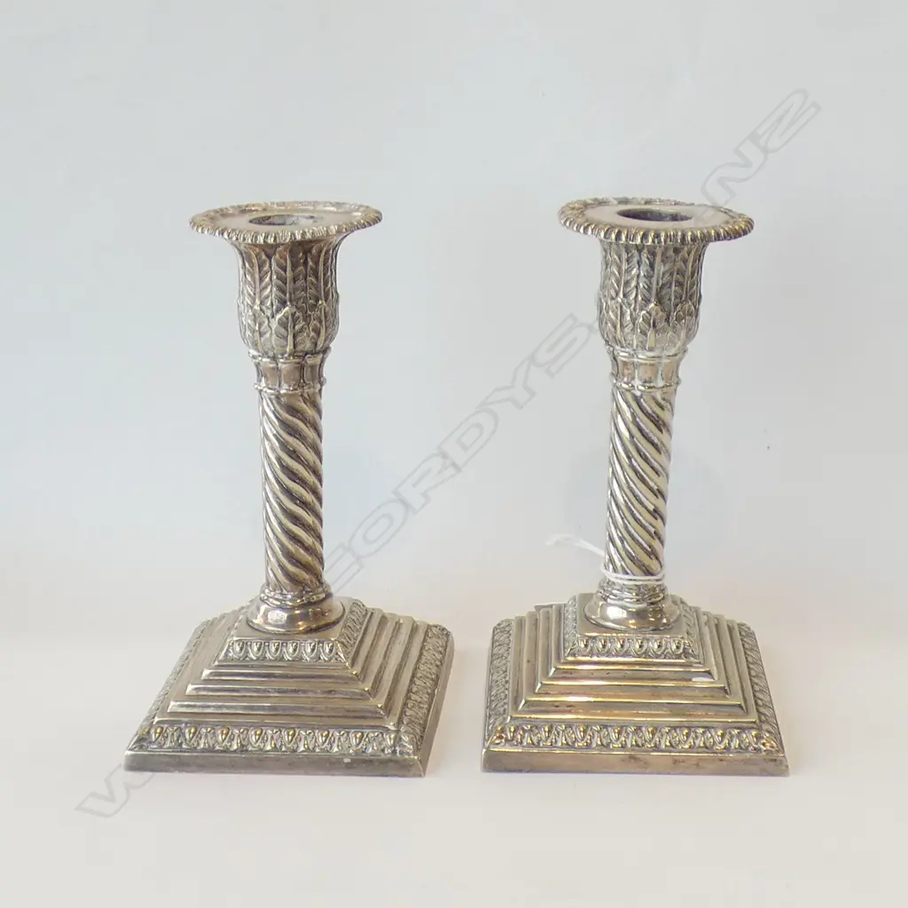 PAIR SILVER PLATE CANDLE STICKS Image 1++