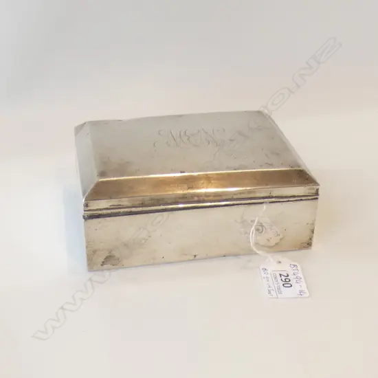STG SILVER LIDDED BOX - WOODEN LINED - BIRMINGHAM 1912  610GMS INCL INNER + CONTENTS - OLD CERAMIC & BRASS BELT BUCKLE
