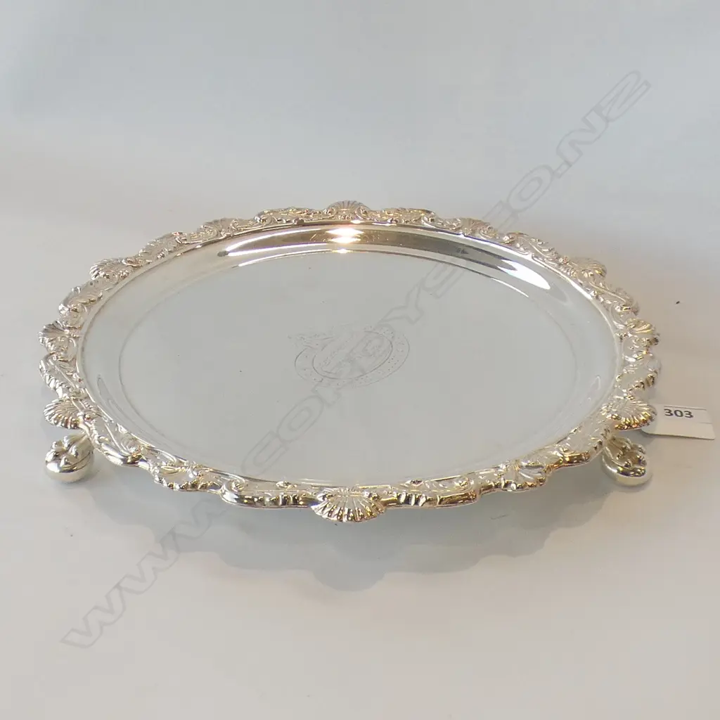 OLD SHEFFIELD PLATE TRAY - CREST WITH UNICORN AND WHEAT SHEATH Image 1++