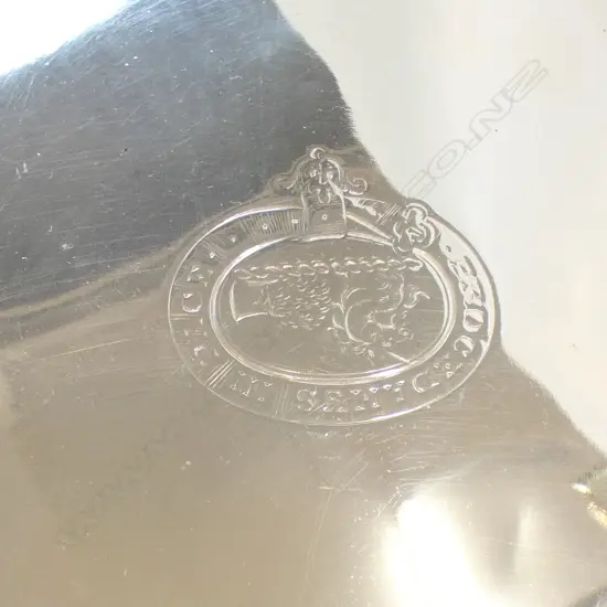 OLD SHEFFIELD PLATE TRAY - CREST WITH UNICORN AND WHEAT SHEATH