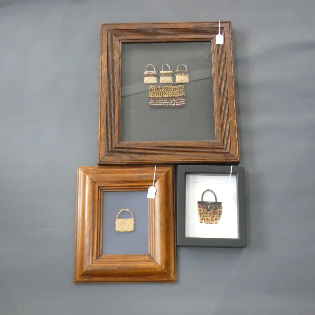 3 NZ ART; ANNA GLEESON FRAMED KETE (285 X 345MM) + FRAMED FEATHER BAG & FRAMED KETE Image 1++