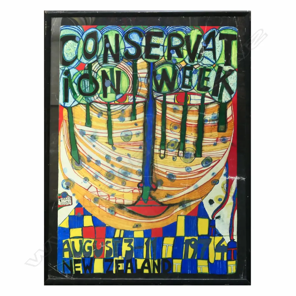 HUNDERTWASSER CONSERVATION WEEK POSTER 1974, FRAMED, SOME CREASING, 800 X 530mm, Image 1++