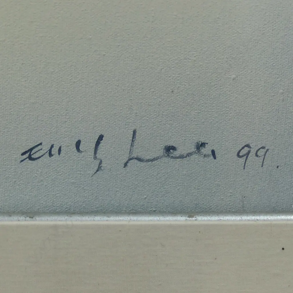 LG ACRYLIC ON CANVAS, BUTTERFLY & CLOTHES LINE, SIGNED ERIC LEE(?) '99. 830 x 970mm (INCL. FRAME) Image 1++