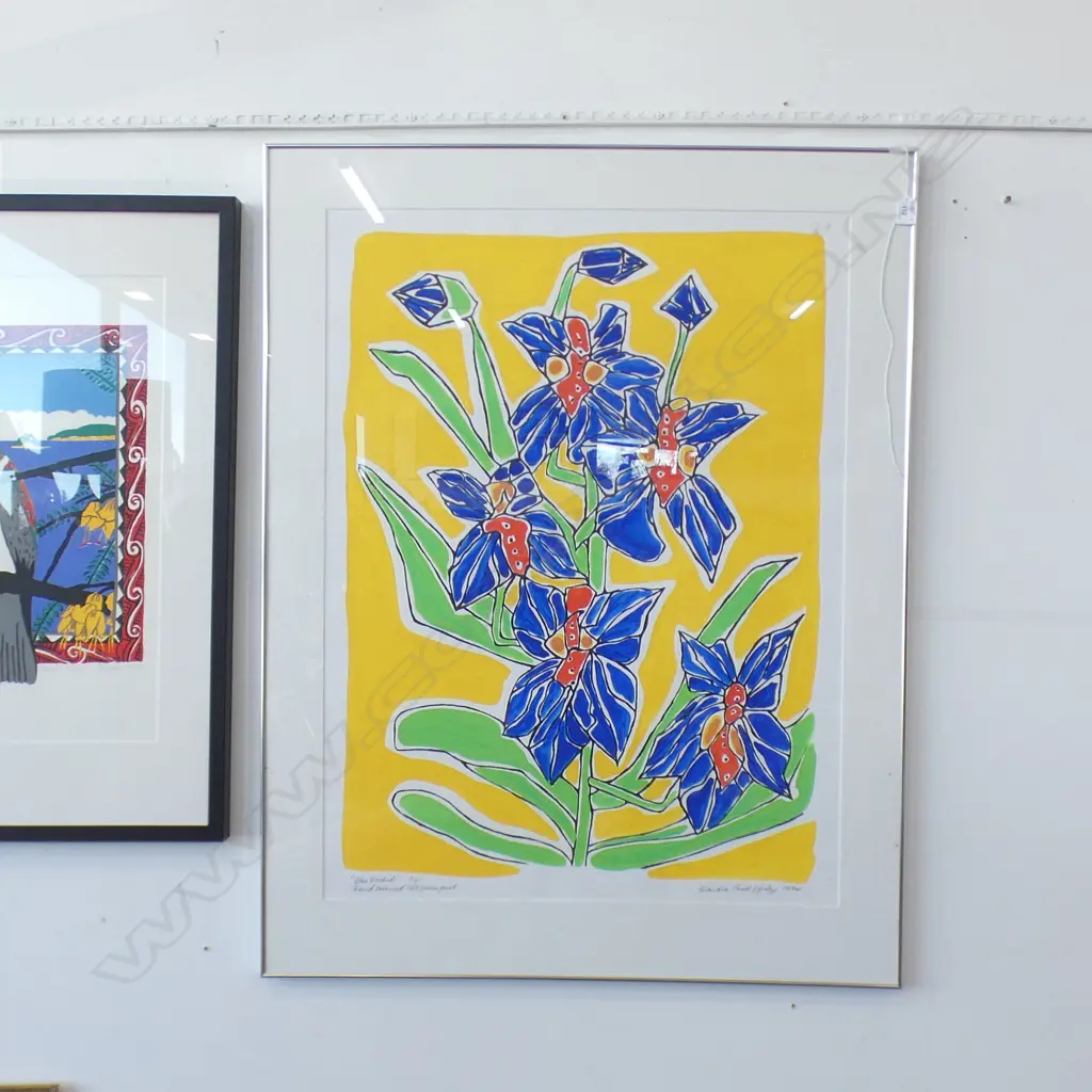 CLAUDIA POND EYLEY, 'BLUE ORCHID' SILK SCREENPRINT LTD ED 7/30, 660 x 880mm, GLASS CRACKED Image 1++