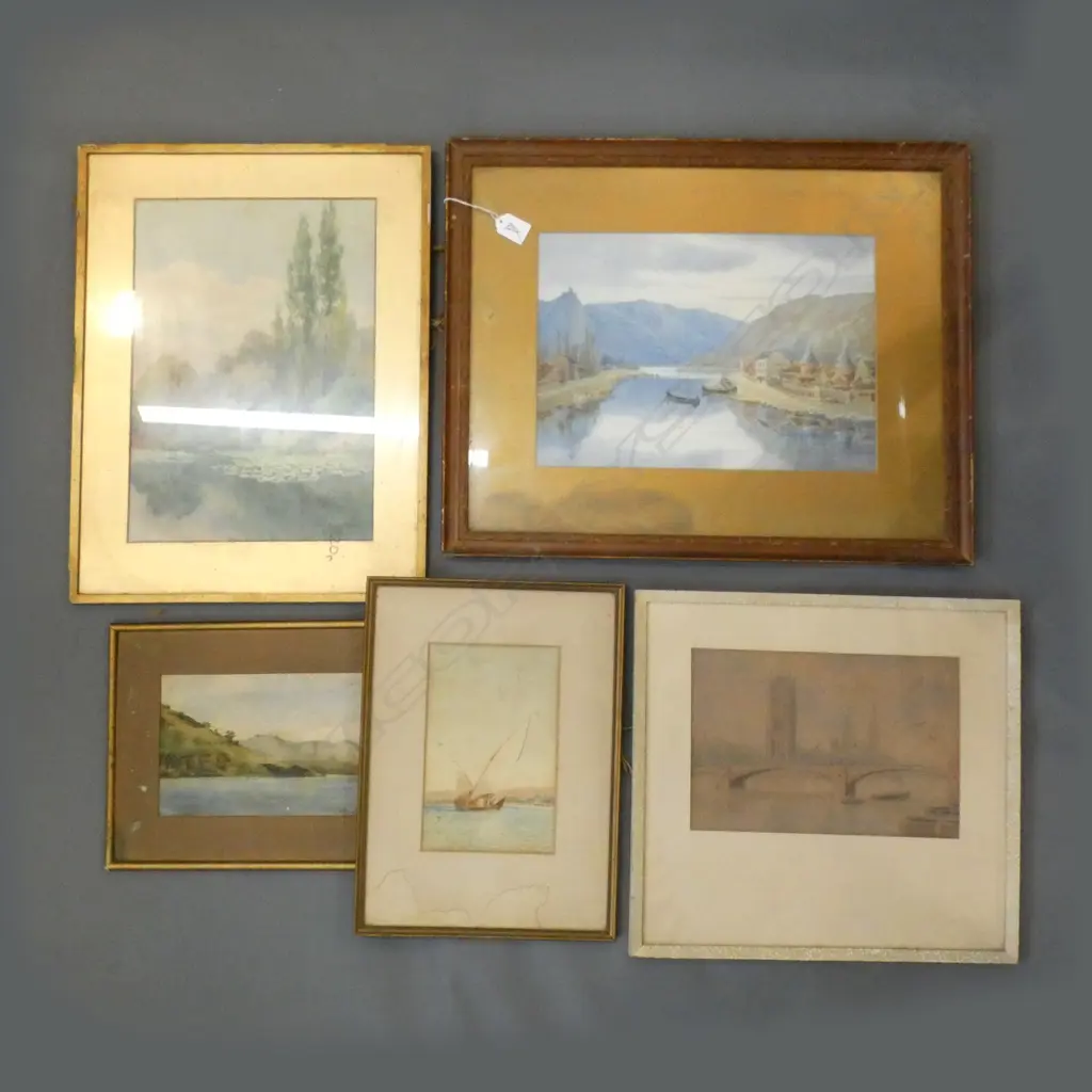 5 OLD FRAMED WATER COLOURS - LARGEST 260 X 360MM Image 1++