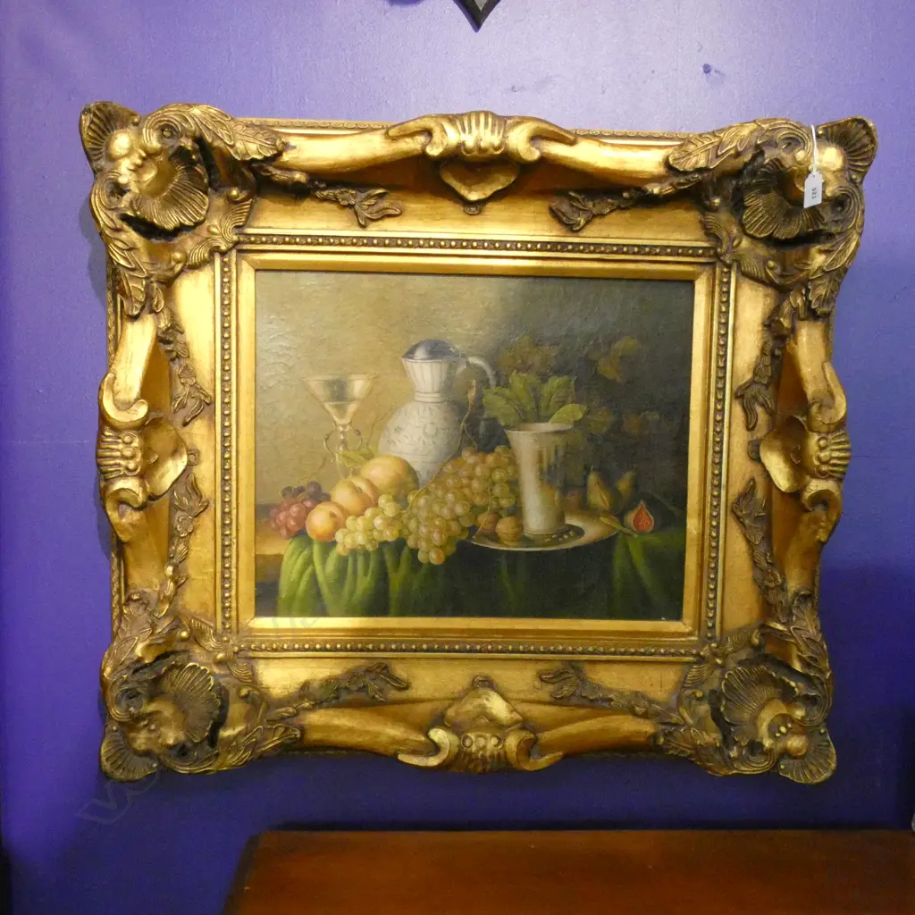 OIL ON BOARD STILL LIFE 390 X 500MM HEAVY GILT FRAME Image 1++