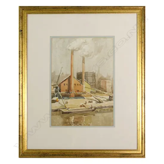 HARRY HAMISH PATTLE, LANGHAN CLUB SKETCH, GASWORKS, 1939, WATERCOLOUR. 320  x 220mm