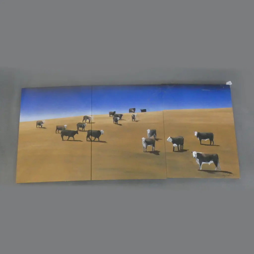 CRAIG GALLIEN 'CATTLE' ACRYLIC TRIPTYCH 2007 605x1360mm Image 1++