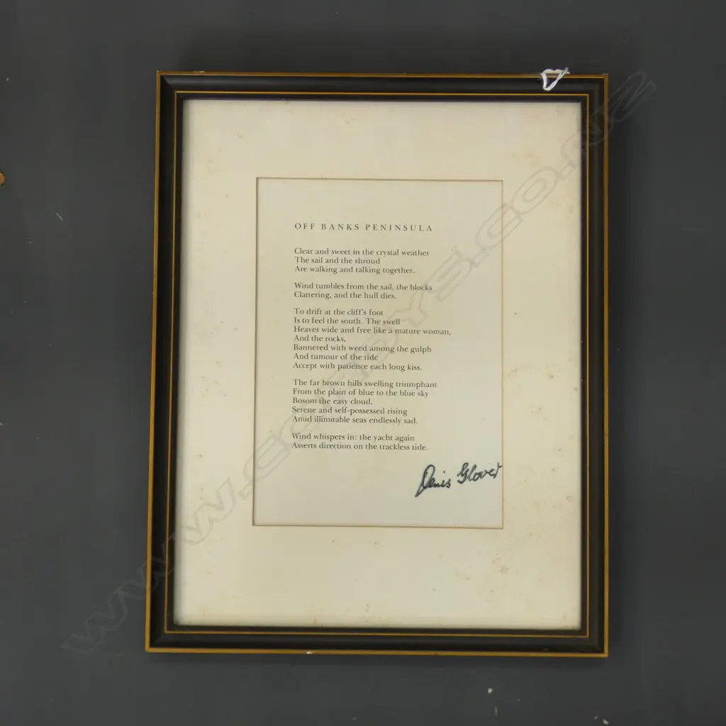 DENIS GLOVER SIGNED PRINTED POEM 'OFF BANKS PENINSULA' 210 X 150mm Image 1++