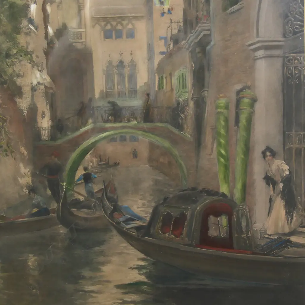 LGE HAND COLOURED STEEL ENGRAVING VENETIAN CANAL IN ORNATE GILT FRAME 625x 490mm IMAGE Image 1++