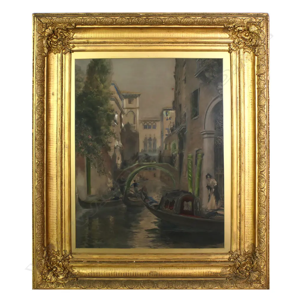 LGE HAND COLOURED STEEL ENGRAVING VENETIAN CANAL IN ORNATE GILT FRAME 625x 490mm IMAGE Image 1++