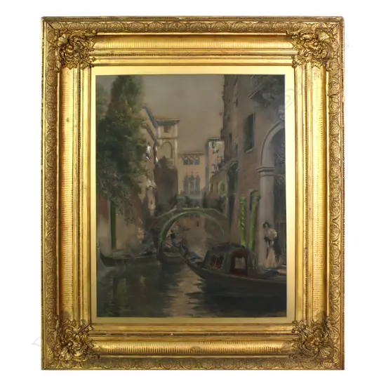 LGE HAND COLOURED STEEL ENGRAVING VENETIAN CANAL IN ORNATE GILT FRAME 625x 490mm IMAGE