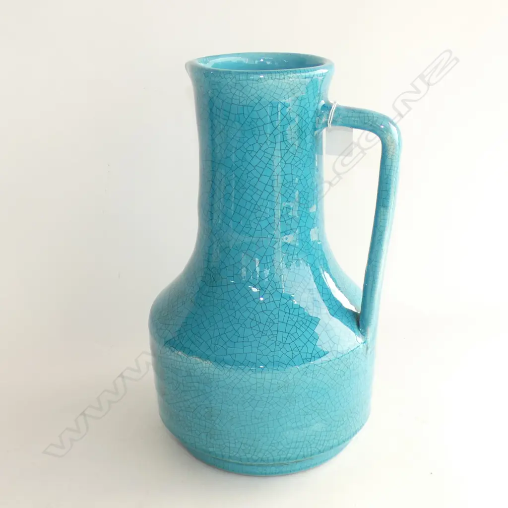 LARGE TURQUOISE CRACKLE GLAZE JUG H.350mm Image 1++