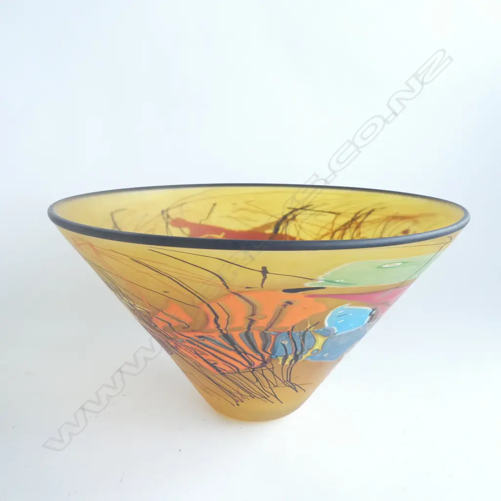 LG KEITH MAHY GLASS BOWL - SIGNED & DATED 10 290 X 200MM Image 1++