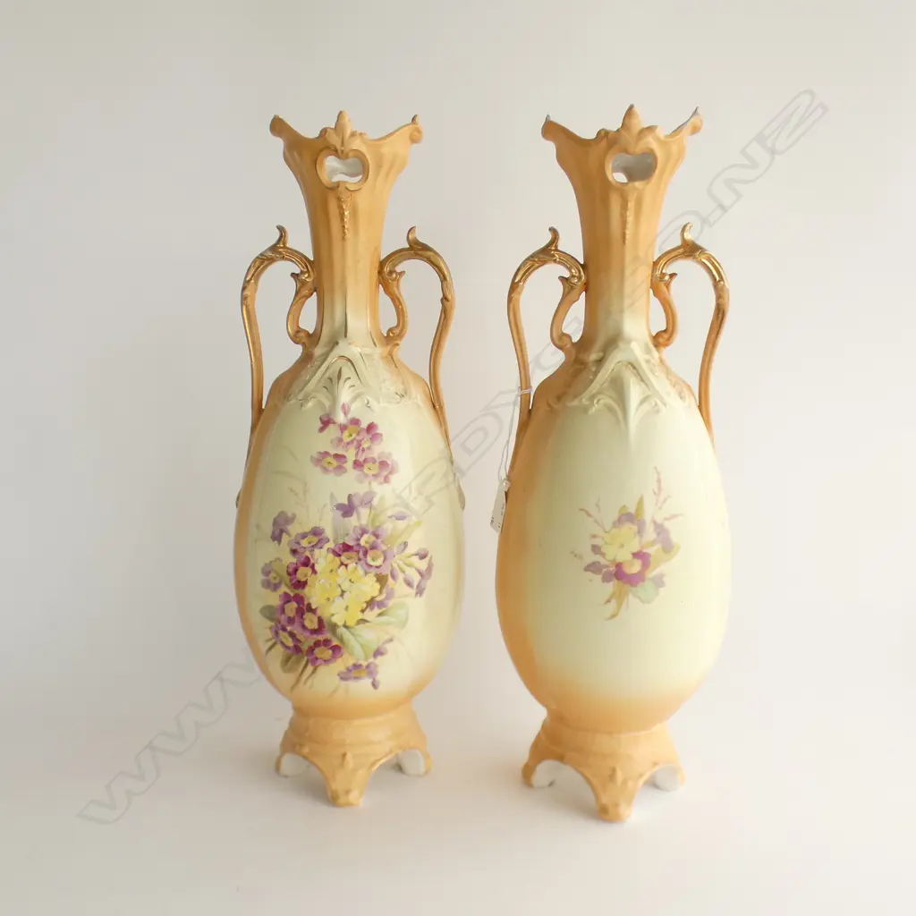 PR LG VINTAGE ROBERT HANKE AUSTRIAN PRIMROSE PATTERN BLUSH IVORY VASES H 435MM Image 1++