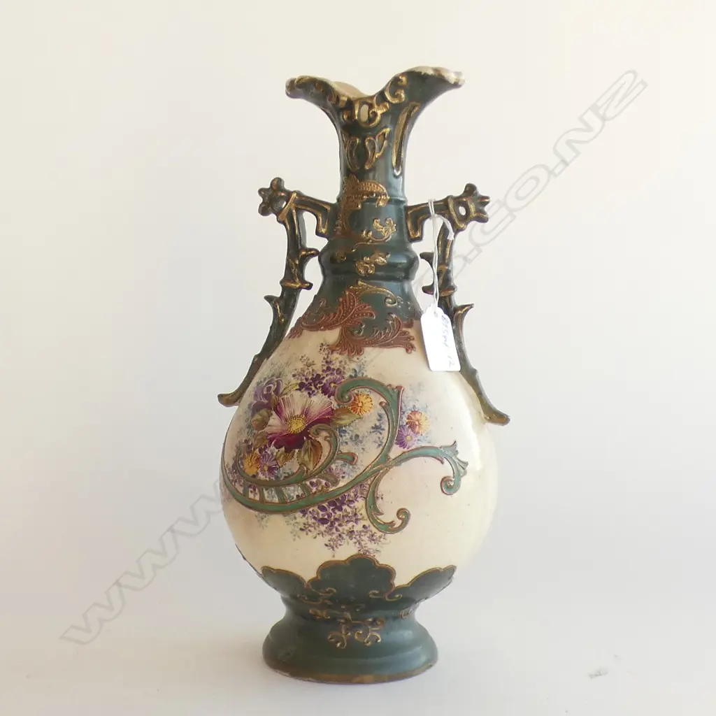 C1900 FLORAL PAINTED MANTLE VASE H.315mm Image 1++