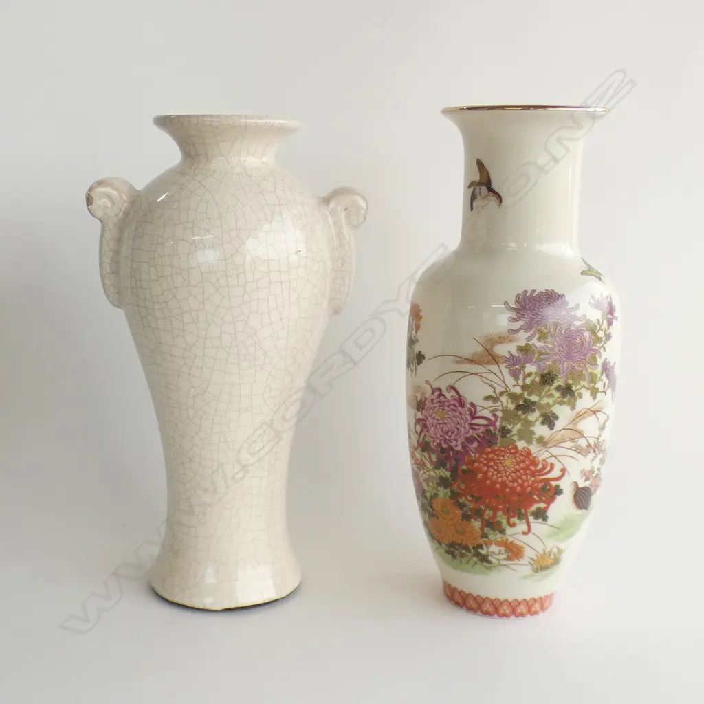 2 TALL VASES; 1 SHIBATA (JAPAN) (H 325MM) (NICK TO TOP RIM) & MODERN CRACKLE GLAZE VASE (H 310MM) Image 1++