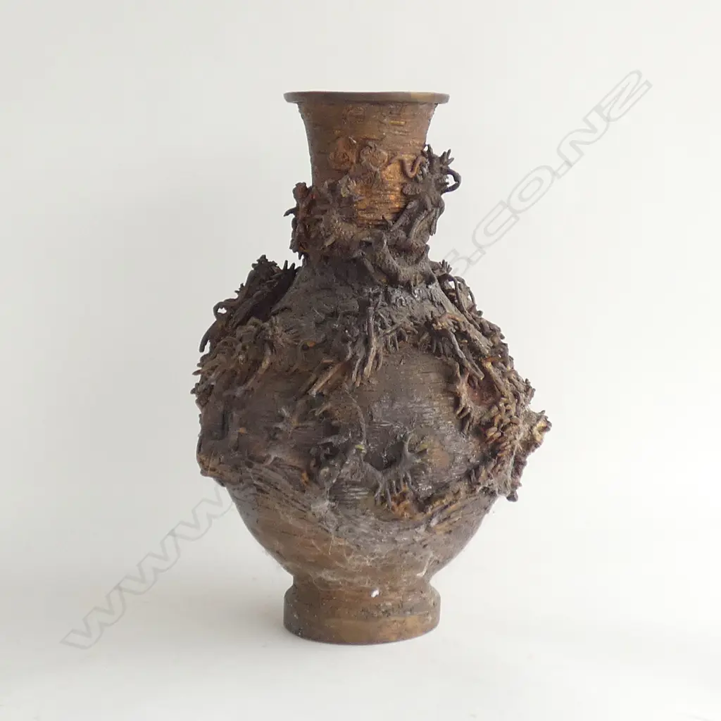 ORIENTAL METAL VASE w. DRAGONS H.340mm Image 1++