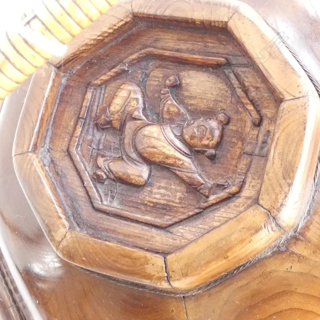 OLD CHINESE OCTAGONAL ELM WOOD WEDDING BASKET. Dia.360mm Image 1++