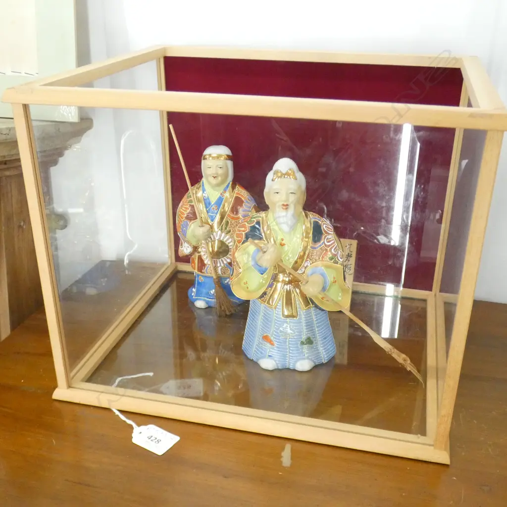 JAPANESE SATSUMA FIGURES IN GLASS CASE Image 1++