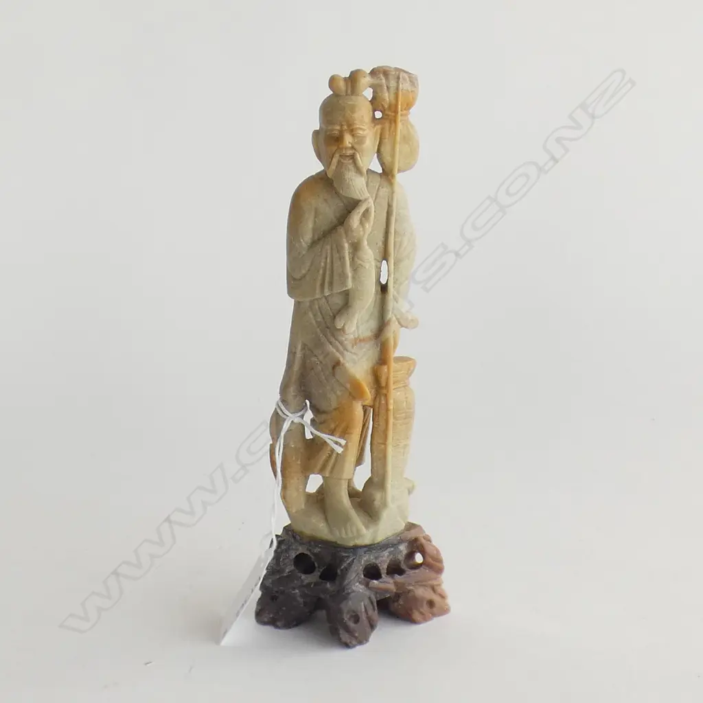 SOAPSTONE (?) CARVED ORIENTAL FISHERMAN FIGURE H. 200MM Image 1++