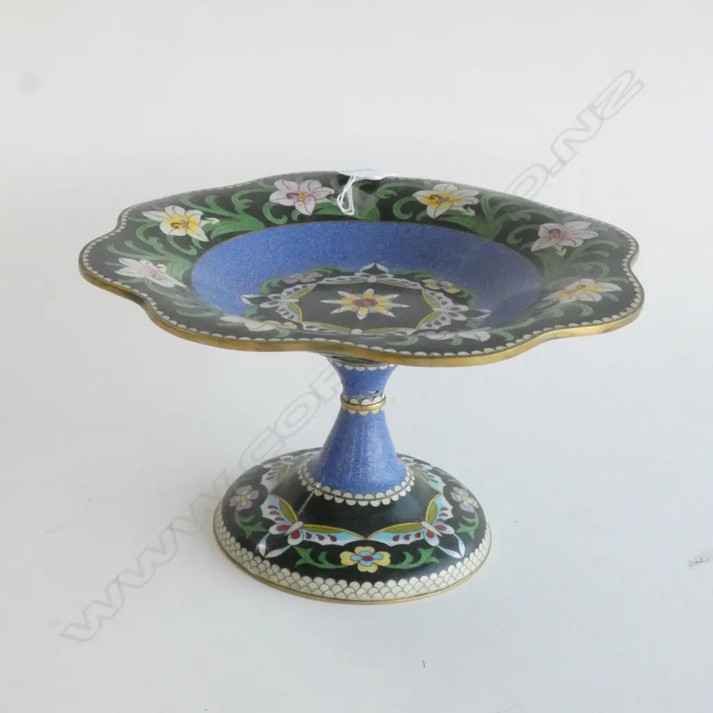 ORIENTAL CLOISONNE TAZZA LILLIES & BUTTERFIES Dia.260mm Image 1++