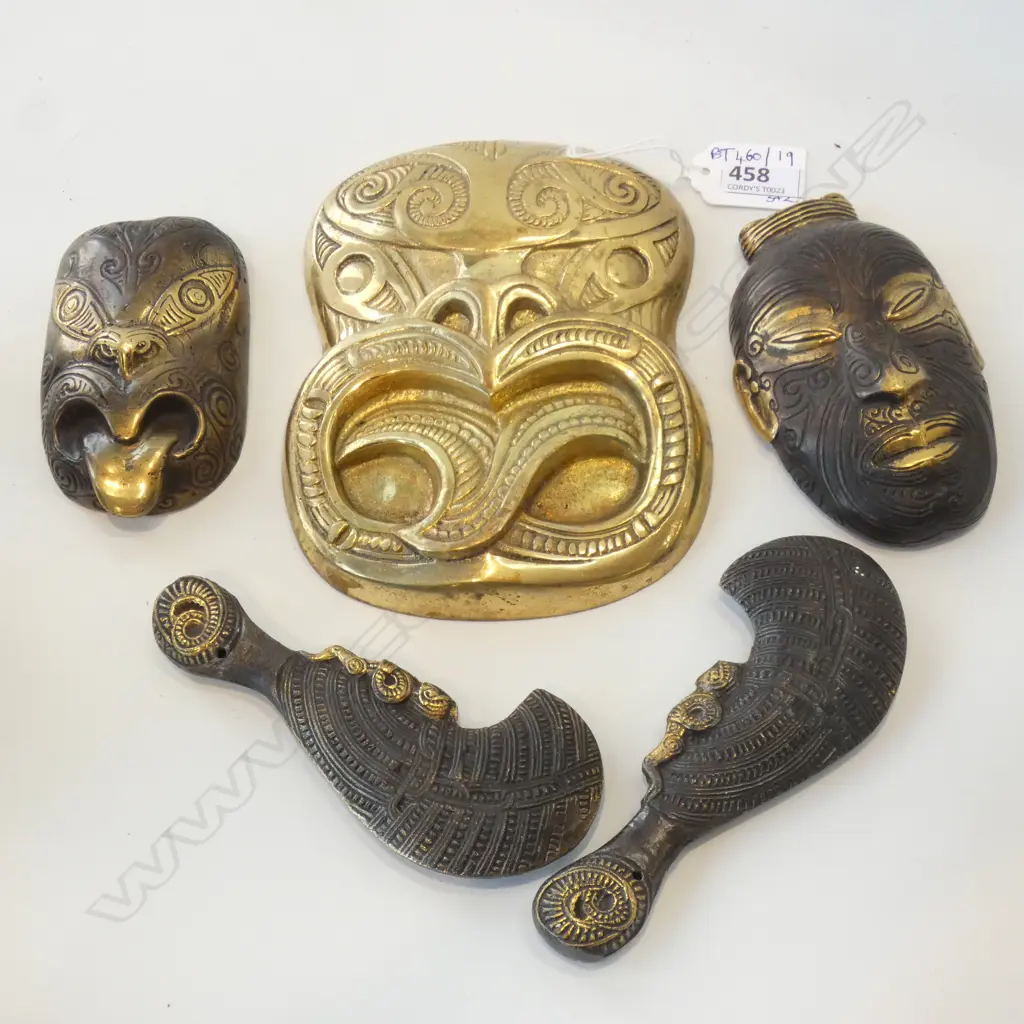 3 BRONZE MAORI FACES + 2 PATUS L.135mm Image 1++