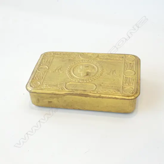GOLD METAL CIGARETTE / TOBACCO TIN 1914 w. ORIG. CONTENTS
