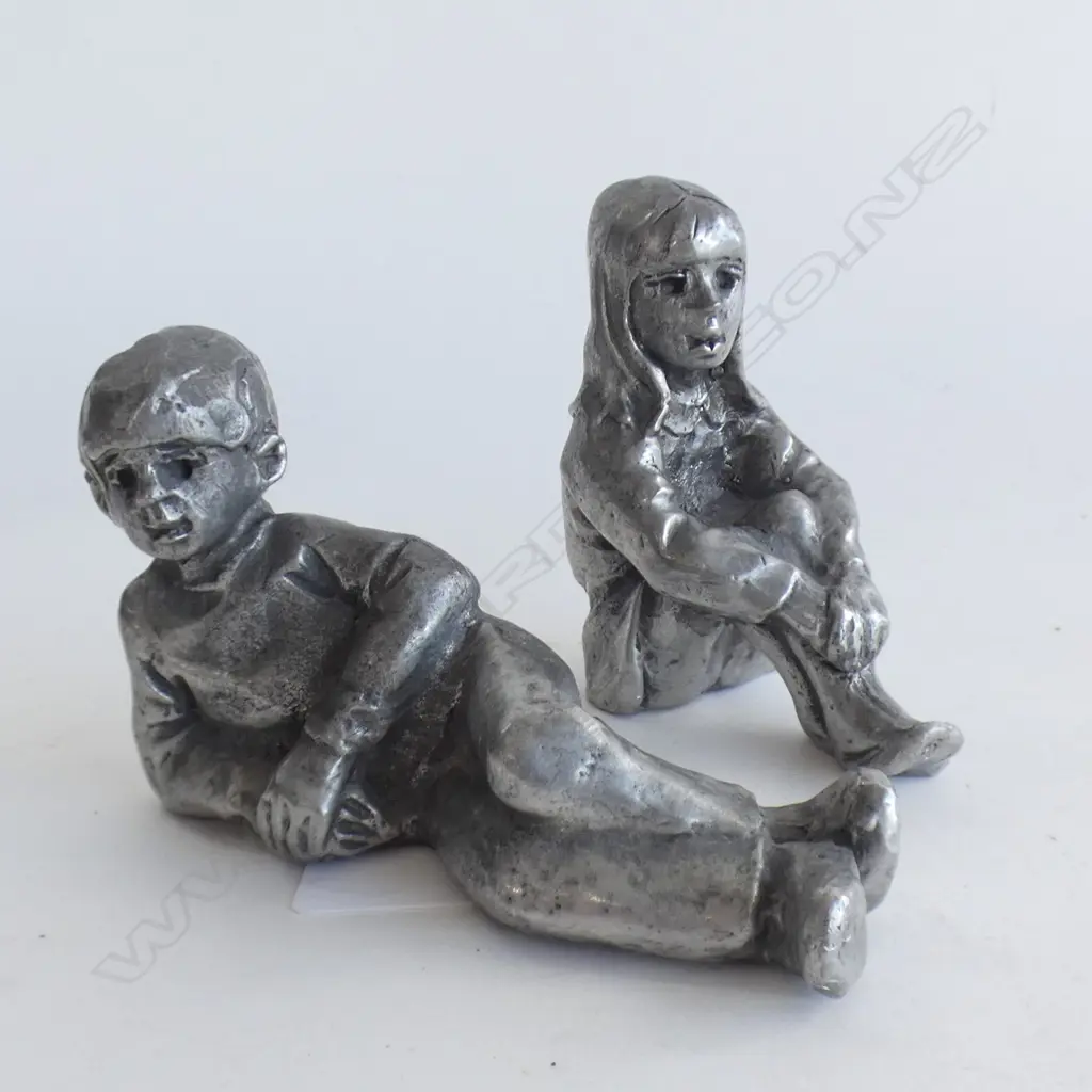2 x BOY AND GIRL METAL SITTING & TALKING - SIGNED KK (KEN KENDALL) Image 1++