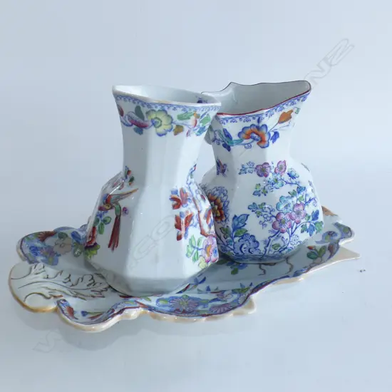 3 PCES MASONS IRONSTONE; JUG, VASE & TRAY L.285mm