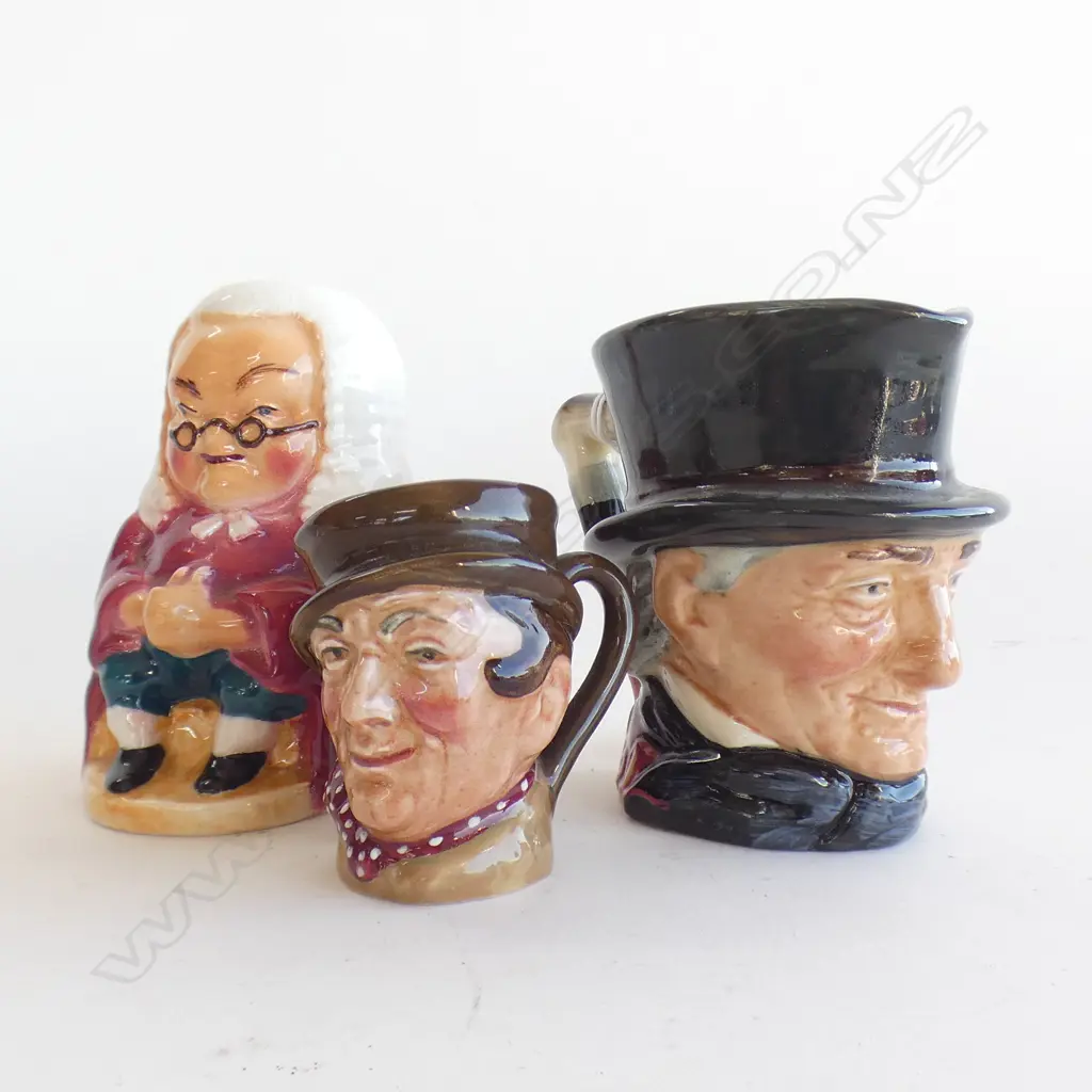 2 ROYAL DOULTON CHARACTER JUGS (H 1 X 90MM & 1 X 60MM) + BURLINGTON WARE CHARACTER JUG (H 95MM) Image 1++