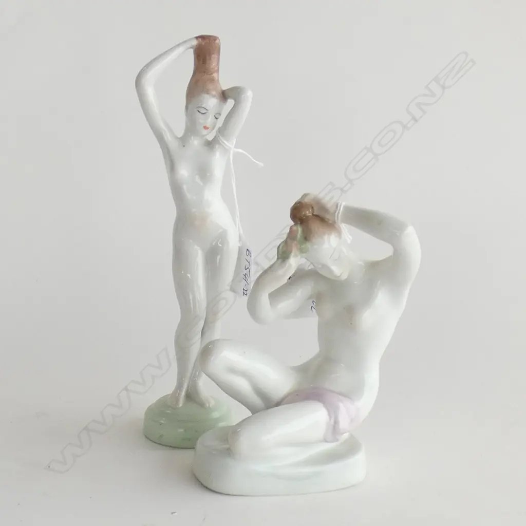 2 VINTAGE HUNGARIAN PORCELAIN NAKED LADY FIGURINES Tallest230mm Image 1++