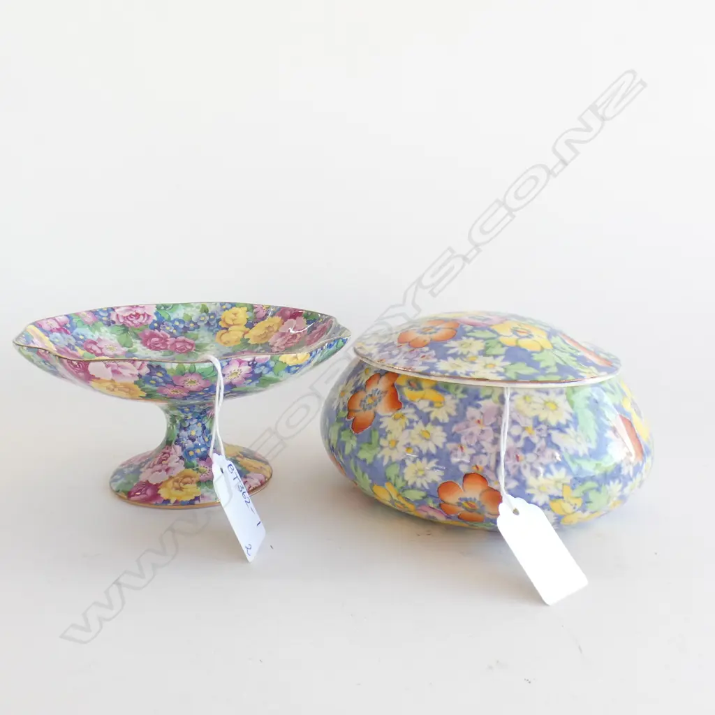 2 ROYAL WINTON AOF - 'JULIA' FOOTED DISH (DIA 130MM) + HAND PAINTED 'ANEMONE' LIDDED BOX (DIA 140MM) Image 1++