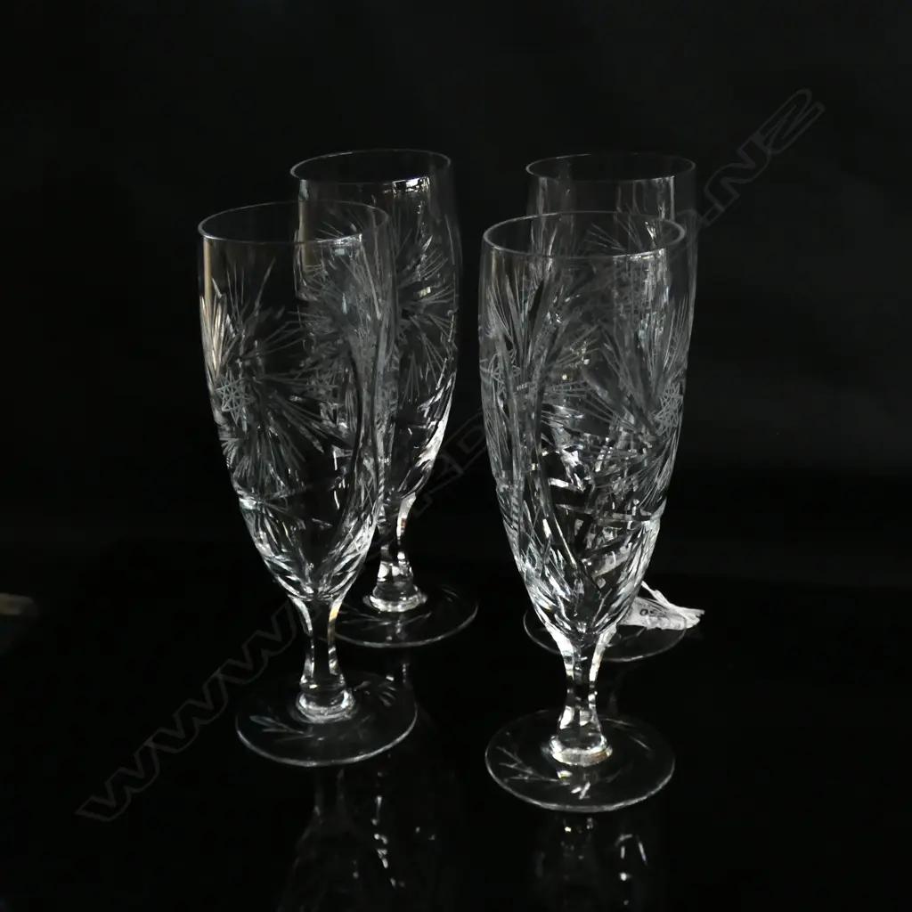 FOUR TALL CUT CRYSTAL STEMMED GLASSES H 200MM Image 1++