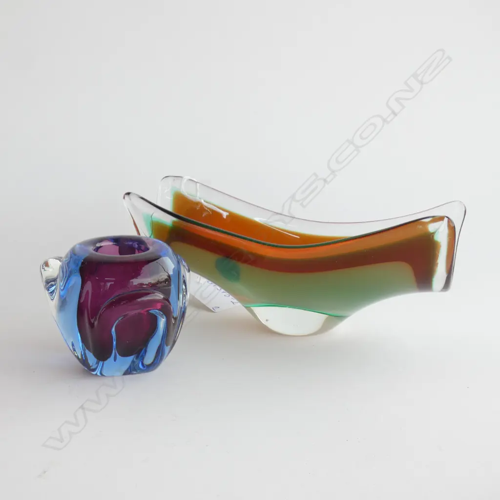 MURANO GLASS;  CANDLE HOLDER (H 65MM) & SM DISH L 180MM Image 1++
