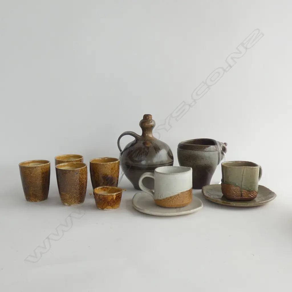 11 PCES ASST. STUDIO POTTERY; 4 CUPS, 2x C/S, LARGE CUP, MINI FLAGON Image 1++