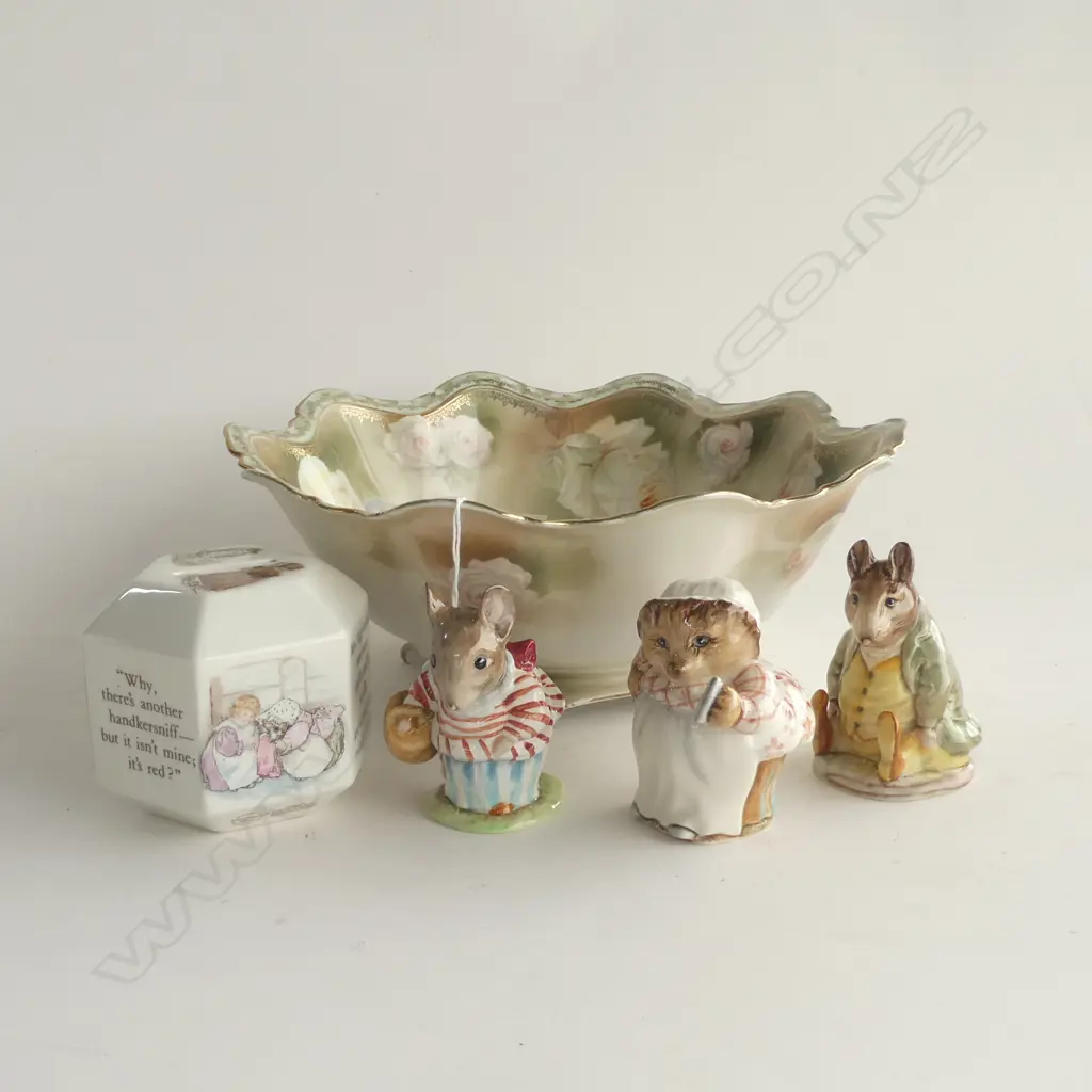 POLISH CHINA BOWL 275mm dia + BESWICK BEATRICE POTTER FIGURINES + PIGGY BANK Image 1++