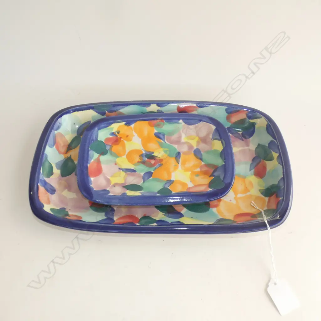 MULTI COLOURED TONY SLY POTTERY - 2 OBLONG PLATES (L 335 & 205MM) Image 1++