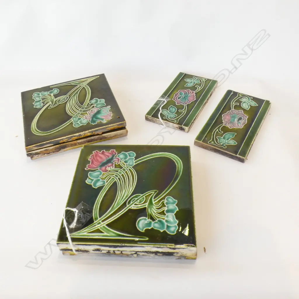 6  VINTAGE ART NOUVEAU TILES (SAME PATTERN) SQ 155MM + 2 HALF TILES Image 1++