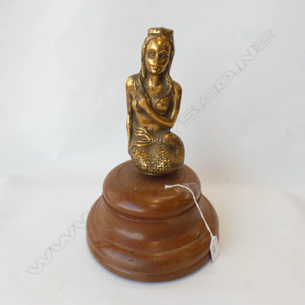 HEAVY BRASS MERMAID ON WOODEN STAND H 340MM Image 1++