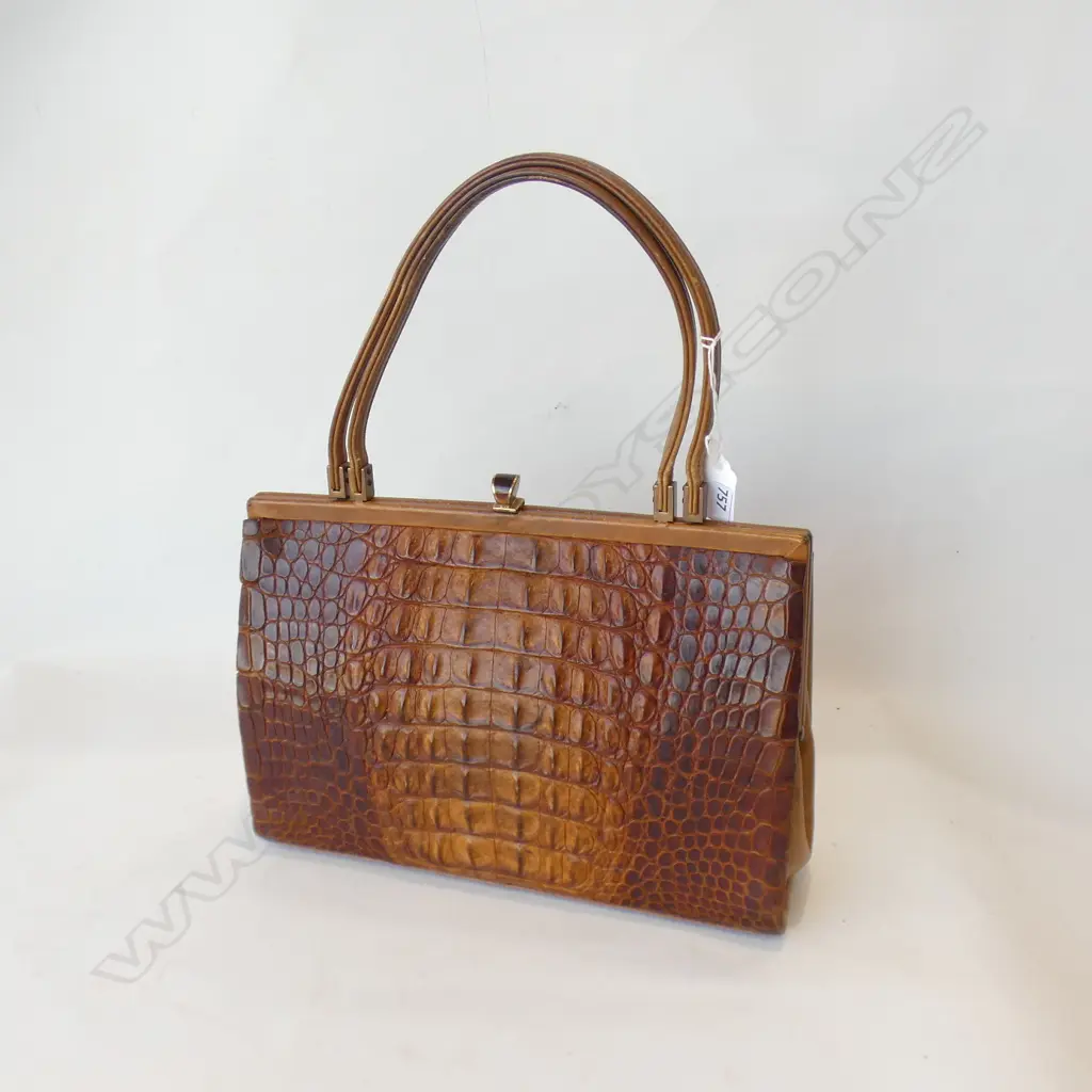 VINTAGE CROCODILE & CALF LEATHER LADIES HAND BAG L 280MM Image 1++